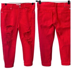 Lucky Brand Sienna Slim Boyfriend bright Red distressed jeans, size 6/28
